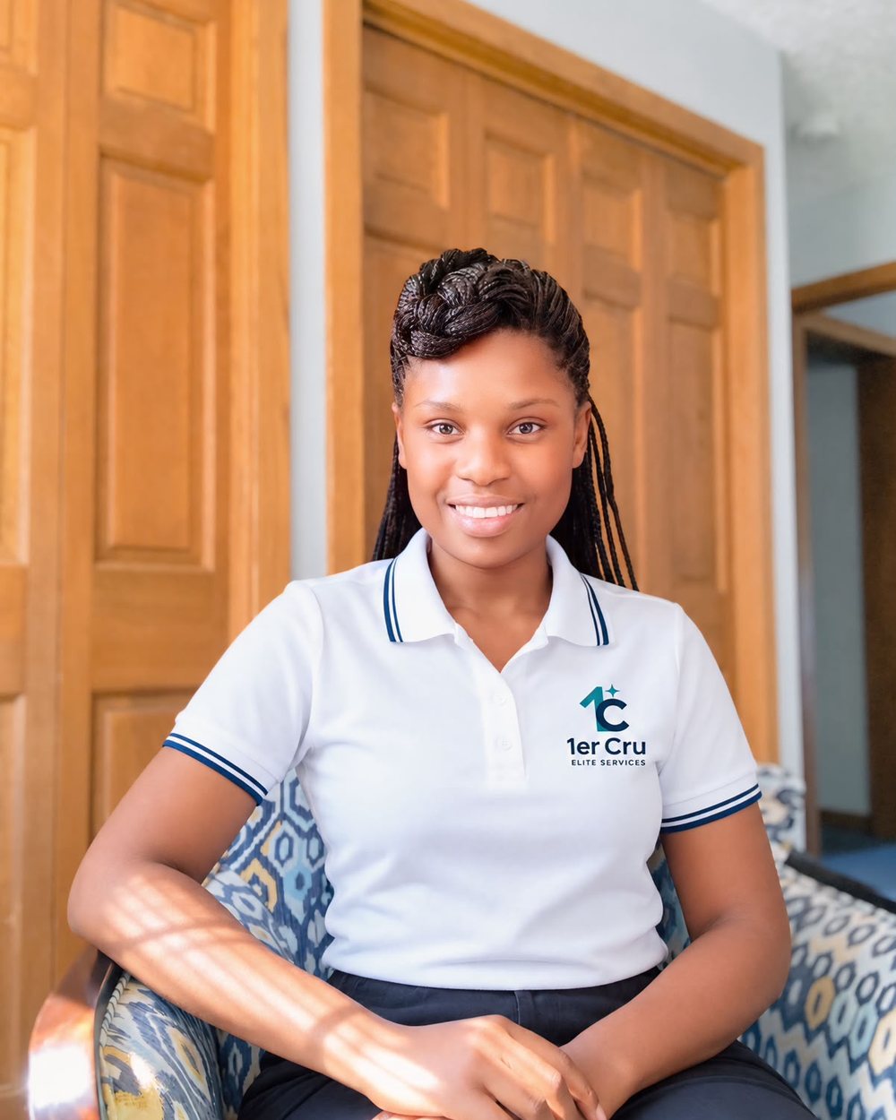 Lee-Anne Munemo, Director of Operations, wearing a company shirt